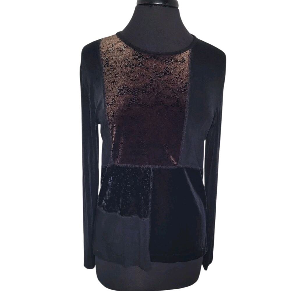 Chico’s Travelers Patchwork Tunic Black Sz 1 M